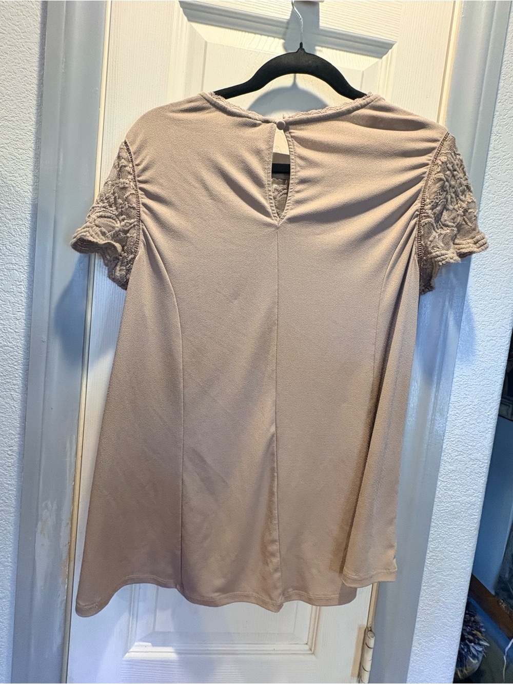 torrid Lace Yoke Short Sleeve Blouse in Light Taupe - Picture 2 of 3